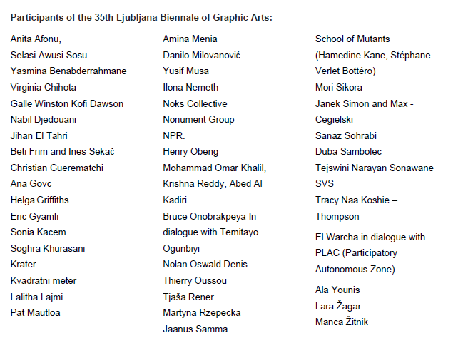 Participants for the 35th Ljubljana Biennale of Graphic Arts